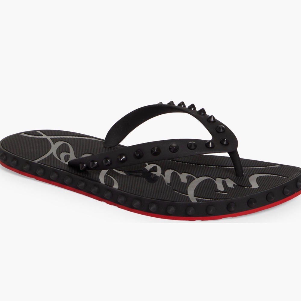 Christian Louboutin Black and Red Studded Flip Flops